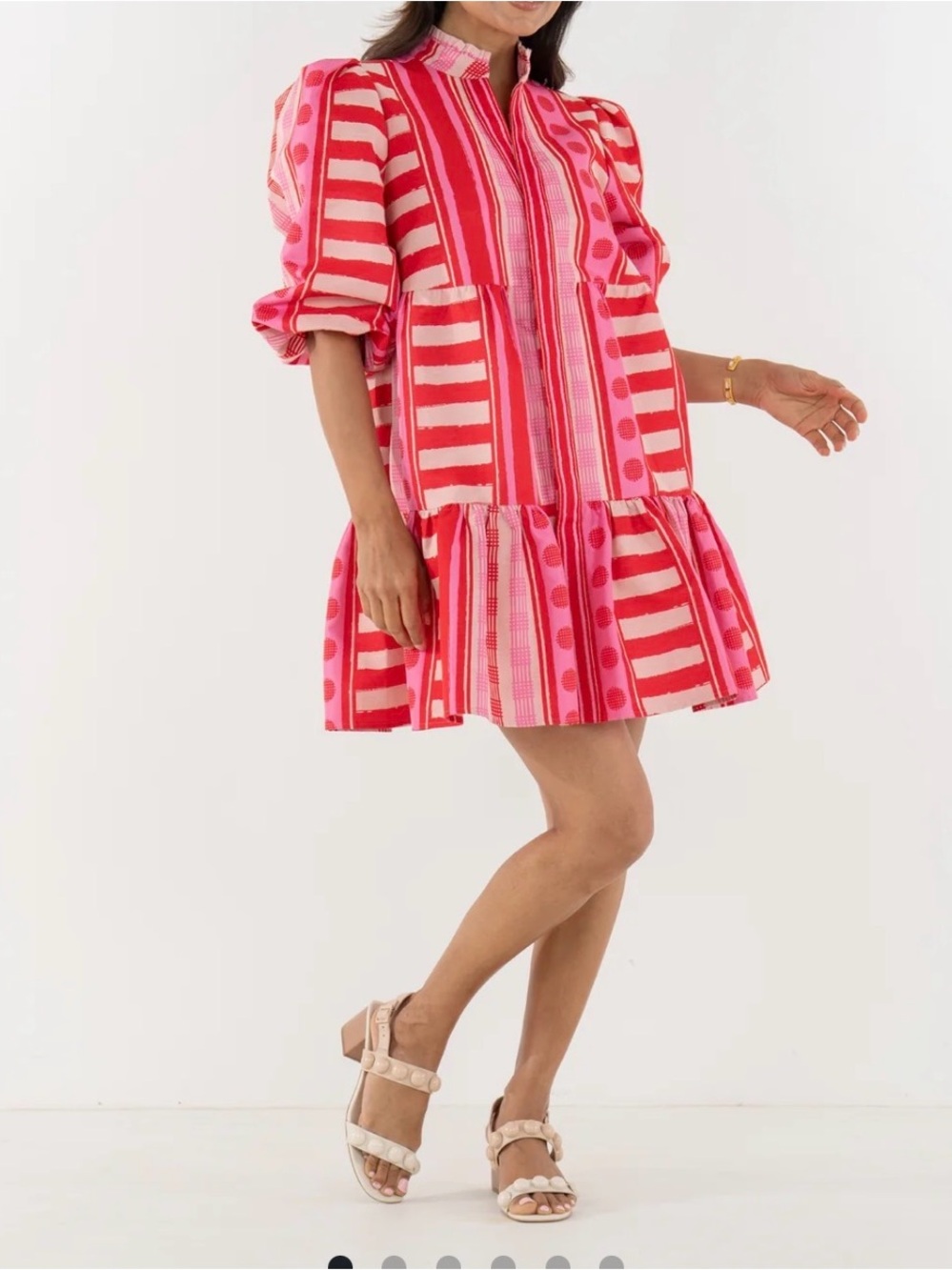 Emily McCarthy Pink and Red Striped Tiered shirt Dress size M with tags